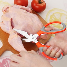 Vutyvve Kitchen Scissors, Stainless Steel Blades, Soft Handle, Multifunctional Kitchen Scissors Set, Red Black/Orange Grey, Pack of 2