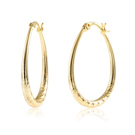 14K Gold Plated Teardrop Oval Hoop Earrings, Large 925 Sterling Silver Earrings, Lightweight Hypoallergenic Gold Hoop Earrings for Women 35×27mm