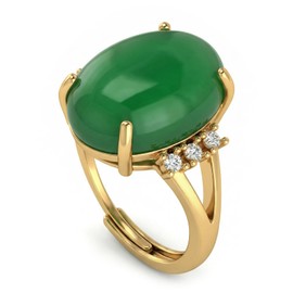 ZILENIU Jade Rings for Women, Adjustable Oval Natural Green Stone Ring, Trendy Gold Plated Gemstone Statement Ring Party Jewelry (Green Jade)