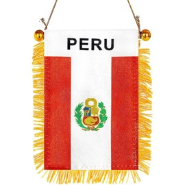 GSYLPFT 4 X 6 Peru Flag Small Mini Peruvian Flags Banners for Car Rearview Mirror Window Hanging Decor with Suction Cup & Fringy