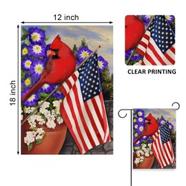 Covido Home Decorative 4th of July Cardinal Patriotic Garden Flag, American Memorial Day Yard Red Bird Dogwood Flower USA America Outside Decoration, Summer Outdoor Small Decor Double Sided 12x18