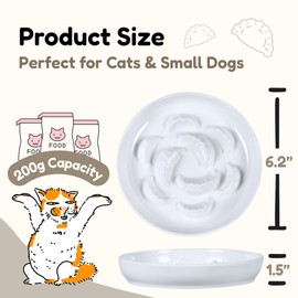 Melamine Cat Slow Feeder Bowl for Dry & Wet Food - Unbreakable Cat Food Plates for Slow Eating - Cute Puzzle Feeder - Whisker Friendly & Dishwasher Safe & Non Slip Design - (White, 6.3''W*1.7H)