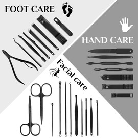 MINKINH Manicure Set Professional Nail Clipper Kit-26 Pieces Stainless Steel Manicure Kit,Nail Care Tools with Luxurious Travel Case Nail Grooming Kit Present for Men Husband Boyfriend Parent (Black)
