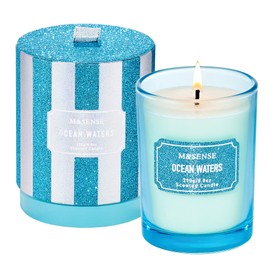 M&SENSE Candles, Ocean Water Scented Shiny Candles, Blue Christmas Candles Gifts for Women, Strong Scented Natural Soy Candle for Winter Home Decor, 8.8 oz 50 Hours Burn, Holiday Candles