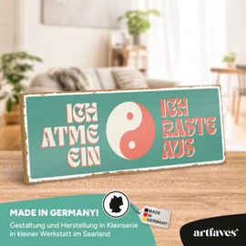 ARTFAVES® Decorative Sign with Saying - Ich atme ein - ich raste aus - Yin Yang - Dopamine Decor Picture Trend - Spirituality, Mindfulness, Funny Sayings
