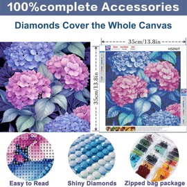 HSENJT Hydrangea Diamond Painting Kits for Adults,Purple Flowers DIY 5D Diamond Art Kits,Diamond Art Painting for Home Wall Decor (35x35cm)