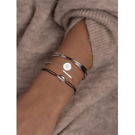 GLANZSTÜCKE MÜNCHEN Women's Textile Bracelet Black Shell Sterling Silver 15-22 cm - Bracelet Textile Bracelet with Pendant Fabric Ribbon Maritime