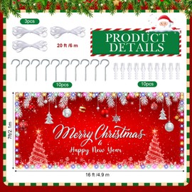 Tatuo Christmas Garage Door Banner with LED Lights 16 x 7 Ft Merry Christmas Garage Door Cover Red Christmas Backdrop Decor with 10 Screw Hooks 10 Expansion Tubes for Xmas Outdoor Background Supplies