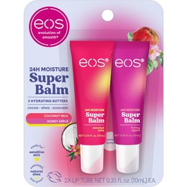 eos Super Bálsamo Hidratante 24H - Leite de Coco e Mel Maçã, Máscara Labial, Tratamento Diurno ou Noturno, Feito para Pele Sensível, 10,4 ml, Pacote com 2