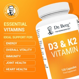 Dr. Berg Nutritionals Dr. Berg Vitamin D3 K2 w/ MCT - Includes 2,000 IUs of Vitamin D3 & 50 mcg MK7 Vitamin K2 - No Added Sugars, Maltodextrin or Corn Syrup - 120 Capsules
