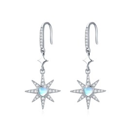 ABIGY Moonstone Earrings for Women 925 Sterling Silver Octagonal Star Earrings Heart Shaped Moonstone Earrings Moonstone Jewellery for Women, Sterling Silver