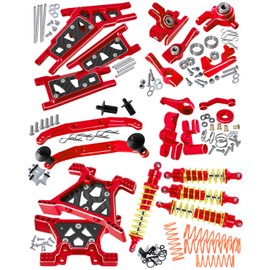 RCMYou Upgrades Part for 1/10 Slash 4x4/Slash 4x4 VXL,Alloy Suspension Arm,Shock Absorber,Caster Block,Steering Blocks,Stub Axle Carriers,Steering Bellcranks,Shock Tower,Body Mounts,Red