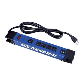 Magnetic Power Strip 5 Outlet Heavy Duty Metal Housing with 2 USB Ports_Blue