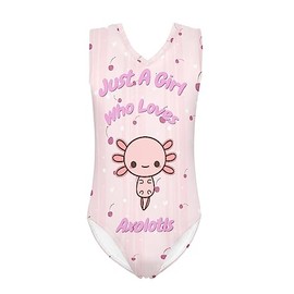 Mumeson Girl's One Piece Swimsuits Cute Axolotl with Cherry Blossom Swimsuit Soft V-Back Sleeveless Swimwear Bathing Suit Bikini Beachwear Quick Dry Beach Swimwear Pink