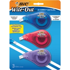 BIC Wite-Out Brand EZ Correct Correction Tape, White, Fast, Clean & Easy To Use, Tear-Resistant Tape, 3-Count