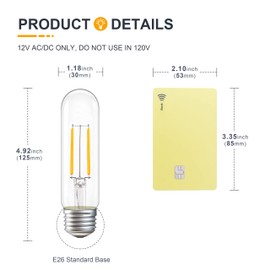 12V T10 Edison LED Light Bulbs - Soft Warm 2700K 2W (Only for 12 Volt DC/AC)- 25W Equivalent Low Voltage E26 Standard Base T30 LED Tube Bulb for RV, Posts - 4 Pack