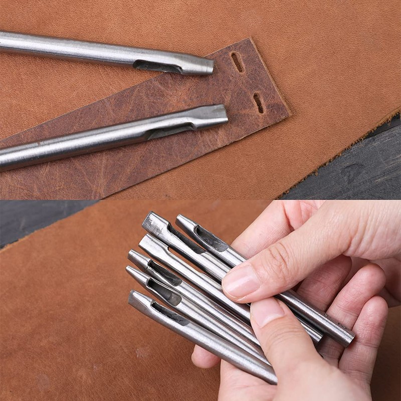 6 Pcs Oval Leather Punch Tools, Oval Leather Punch Set,
