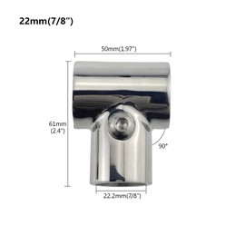 T-Piece Handrail Connection Foldable Stainless Steel 3 Way 90° Angle Handrail Clamp Pipe Clamp T Connection Silver Boats Deck Bimini Fitting for Diameter 22 mm Pipe