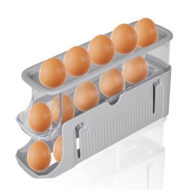 Rolling Egg Holder, Egg Container for Fridge, 3-Tier Egg Organiser, Egg Storage Fridge, Foldable Egg Dispenser Container for Cupboard, Fridge
