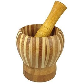 Wooden Mortar with Pestle Wide Stripes
