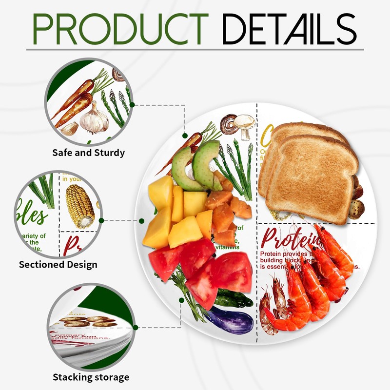 Viynran Portion Control Plate - 10 Inch Melamine Dinner Plate