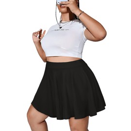 JOELLYUS Plus Size Skirts for Women Summer Pleated Mini Skirt Casual Flowy High Waisted Womens Short Skirts(Black,2XL)