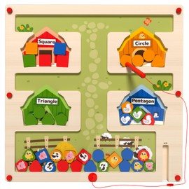 Farm Magnetic Color & Shape Maze - Montessori Toys for 3 4 5 Year Old, Educational Fine Motor Skills Toddler Travel Toys for Boys Girls Ages 3+, Wooden Puzzle Activity Board Preschool Learning Toys