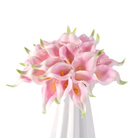 Crafjie 22pcs 13.4 Inch Pink Lataex Real Touch Artificial Calla Lily Flowers, for Home Decor for Spring Flowers, Home Kitchen, Wedding Decorations, and centerpieces.