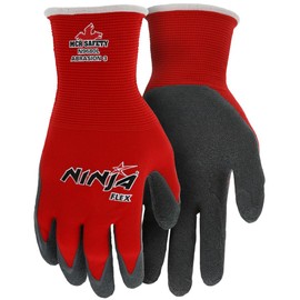 Glove N9680M Ninja Flex - Guantes de nailon con palma de inmersión de látex y puntas de los dedos, gris/rojo, talla M, 1 par