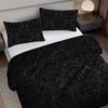 Axolotl Black Damask Quilt Set King Size,Dark Gothic Bedspread Coverlet