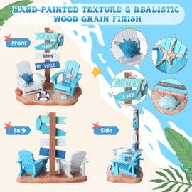 Wonderjune Beach Chair Resin Figurine 7x7 Inch Coastal Nautical Summer Decor with Adirondack Chairs and Sign Blue Beach House Tabletop Decoration for End Table Mantle or Housewarming Gift