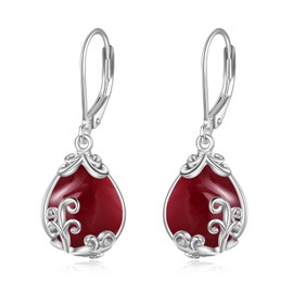 POPLYKE Filigree Gemstone Drop Earrings Sterling Silver Crystal Earrings with Cap Jewellery for Women, Sterling Silver, Garnet