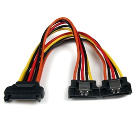 StarTech, Cable Adaptador Splitter Divisor de Alimentación SATA Latching con Cierre Pestillo, 2x Hembra, 2x Hembra, 1x Macho, 0.15m, PYO2LSATA