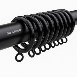 30 Black Curtain Rings 32mm Diameter - Heavy Duty Metal for Curtain Rods and Shower Curtains
