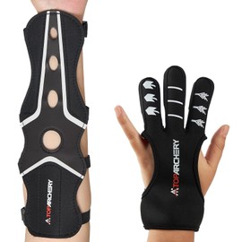 TOPARCHERY Archery Arm Guard & Finger Tab Gloves, Leather Arm Protector Adjustable Protective 4-Strap Accessory Lightweight for Hunting Target Shooting (M)
