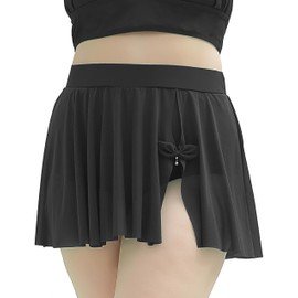 Curvagile Womens Plus Size High Waisted Swim Skirt Split Bikini Skort Built-in Brief High Rise Swim Bottoms Only 2025, Black, XX-Large Plus