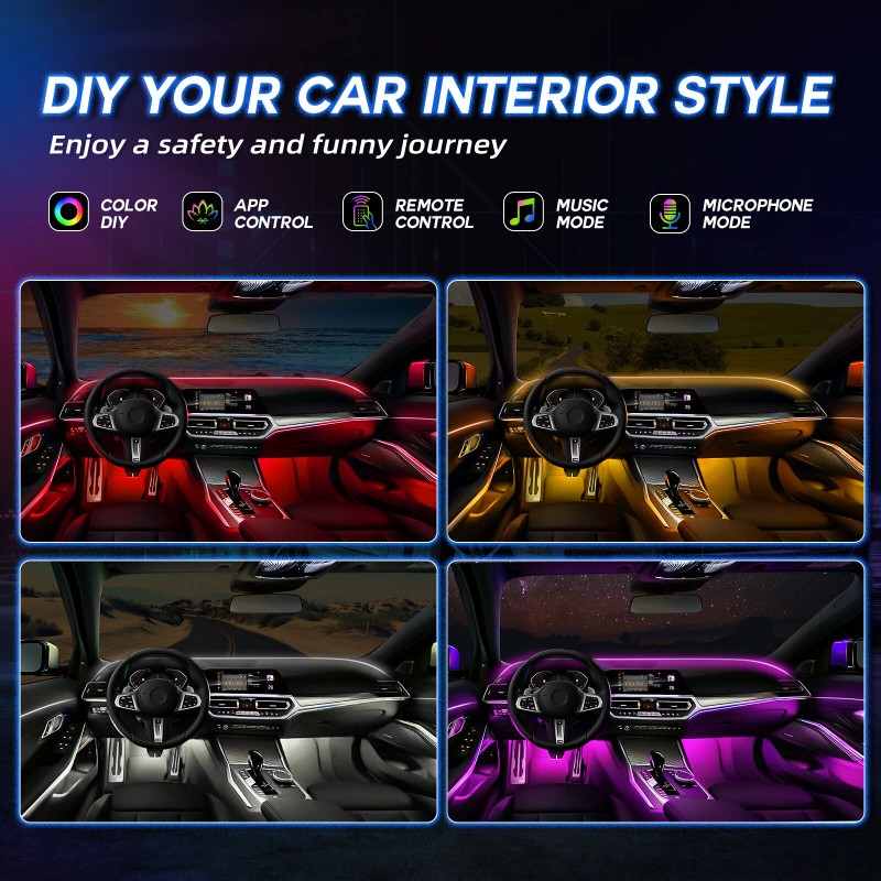 BEVINSEE 10M RGB 8 LED Car Interior Fiber Optical Strip