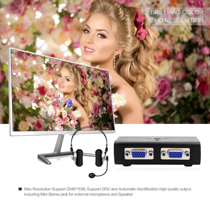 2 Port USB 2.0 VGA KVM Switch Up to 2048x1536