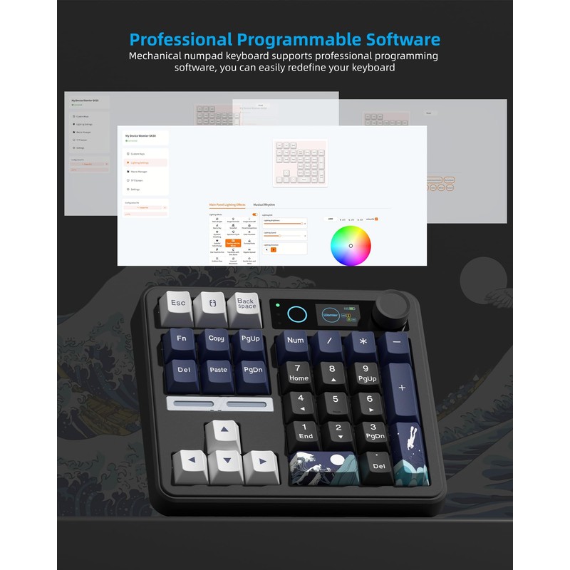 Womier SK30 Mechanical Numpad, Mini Keyboard with Screen & Knob,Black
