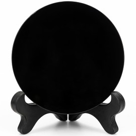 Marsrut Scrying Mirror - Black Obsidian Circle Disc with Stand - Natural Obsidian - Alchemy Yoga Energy - Fortune Telling Tools - Crystal Healing - Feng Shui - Divination - Mirror Meditation - (60 mm)