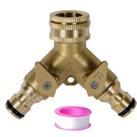 Garden Hose Splitter, Two-Way Brass Faucet, with Independent on/Off Valve, Can Connect 3/4 Inch and 1/2 Inch Faucets, Y-Shaped Splitter is Suitable for Outdoor Use in Home Kitchens and Gardens.