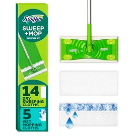 Swiffer Sweeper 2-en-1, limpiador de piso de superficie múltiple seco y húmedo, barrido y mopping kit de inicio. Incluye 1 mop + 19 recargas