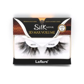 Laflare 3D SILK MINK MAX VOLUME Premium Faux Mink 25mm Extra Long Eyelashes, Cat Eyes, Wispy, Fluffy, Soft as Mink, Multi-layered Dramatic Volume False Lashes (LFMS-MS11)