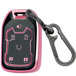 for GMC Key Fob Cover with Keychain, Key Case Shell TPU Full Protection Compatible with GMC Chevy Silverado Suburban Tahoe Acadia Terrain Yukon Sierra 1500 2500 3500 HD Smart Key (Pink, 6 Button)