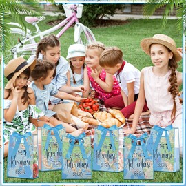 Aliceset 24 Pcs Plastic Clear World Map Gift Bags with Die Cut Handles Reusable Travel Candy Treat Goodies Tote Bags with Ribbon Bow for Earth Day Party Favor Supplies