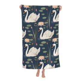 dhakalrlde Graceful Swan Beach Towel, Microfiber Oversized Quick Dry Sand Proof Lightweight Bath Pool Water Lily Towel for Women Adults Kids, Soft Absorbent Towels for Travel Swim 32×52 in