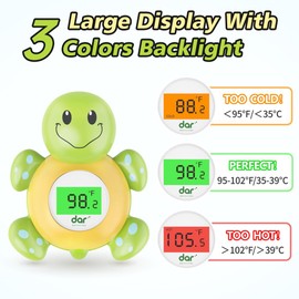 Baby Bath Thermometer, Digital Water Temperature Thermometer with 3 Color Backlit and Temperature Warning, Safety Bath Tube Thermometers Floating Toy for Infant, Toddler