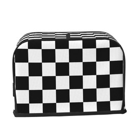 Black White Checkered 2 Slice Bread Machine Cover With Pockets, Toaster Cover Fingerprint Protection/Machine Washable Fits For Most Standard Toasters - S