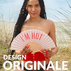 Fisura - Originale ventaglio con messaggio.Ventaglio in legno moderno e divertente. Misure: 42,5 x 23 cm. Legno e tessuto. (Hot, beige)