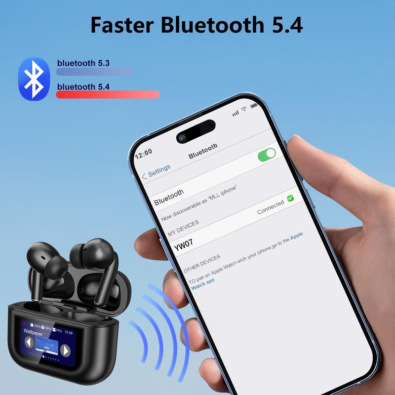 Touch Screen Earbuds, Smart Earphones with Touchscreen, 13 Functions Wireless